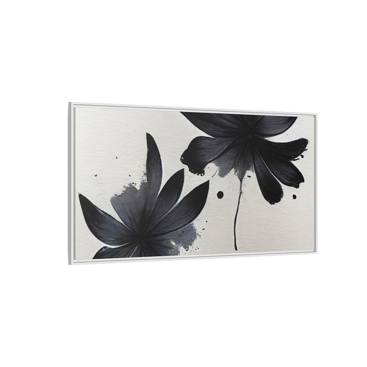 Framed Black Floral Matte Canvas Wall Art — Monochrome Botanical Print