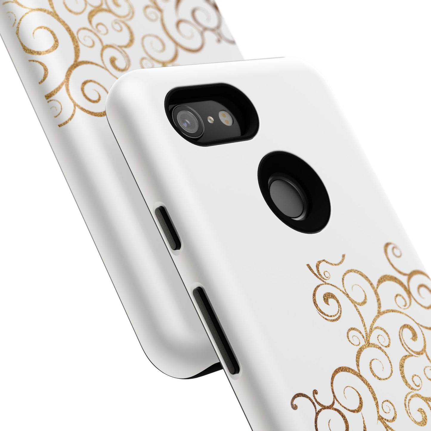 Elegant Floral Phone Case, Tough Cases, Gold Swirls, Stylish Protection, Trendy Gift, Chic Accessory