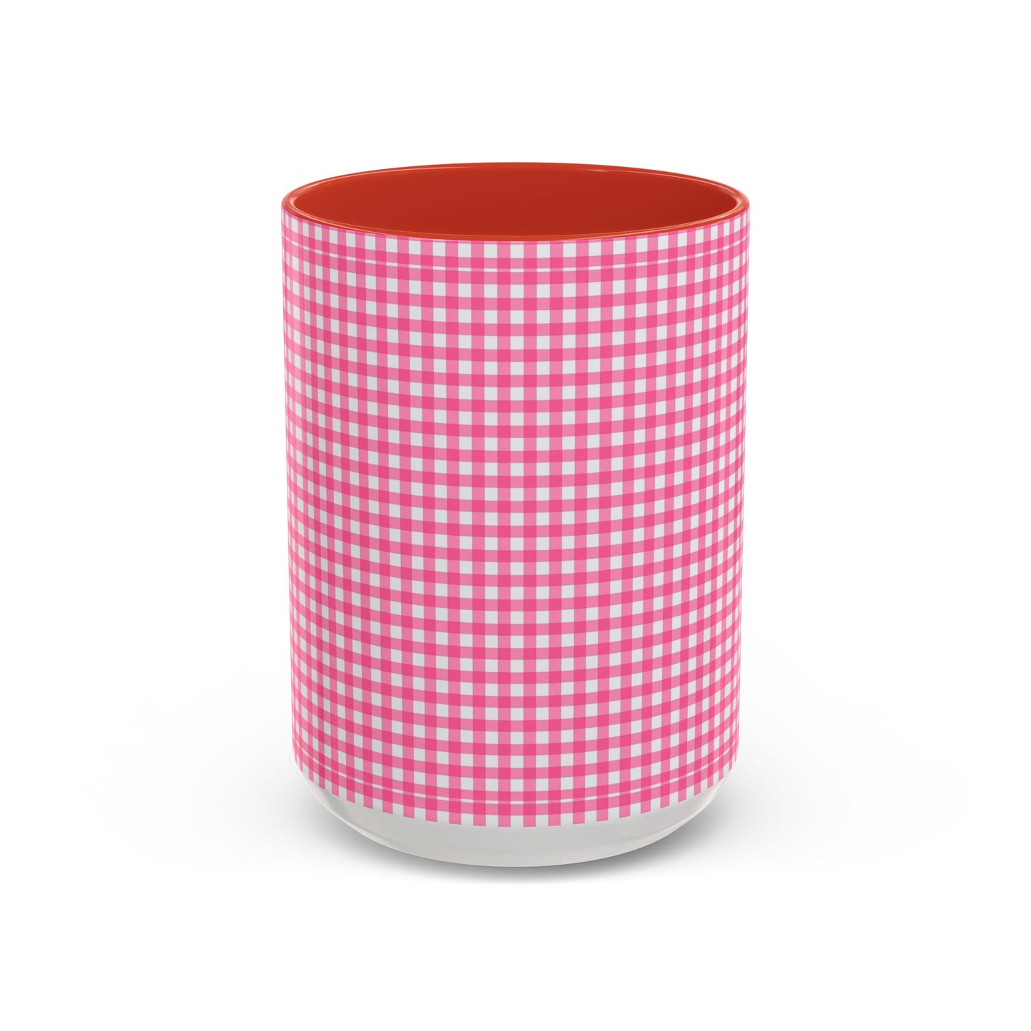 Pink Gingham Accent Coffee Mug, Cute Kitchen Decor, Gift for Coffee Lovers, Home Office Mug, Spring and Summer Vibes