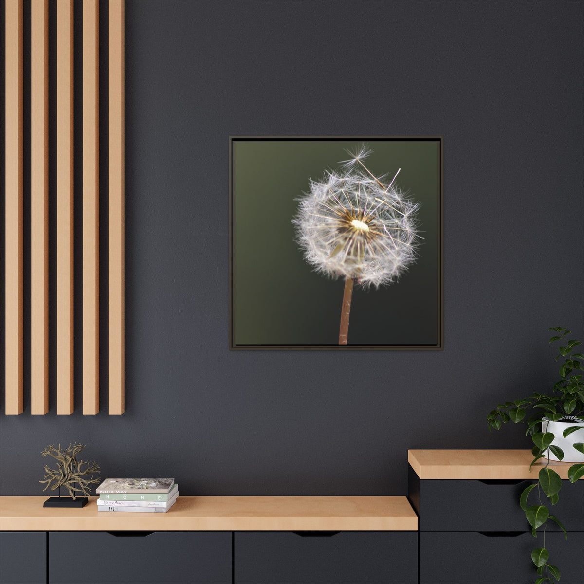 Framed Dandelion Canvas Print — Matte Botanical Wall Art
