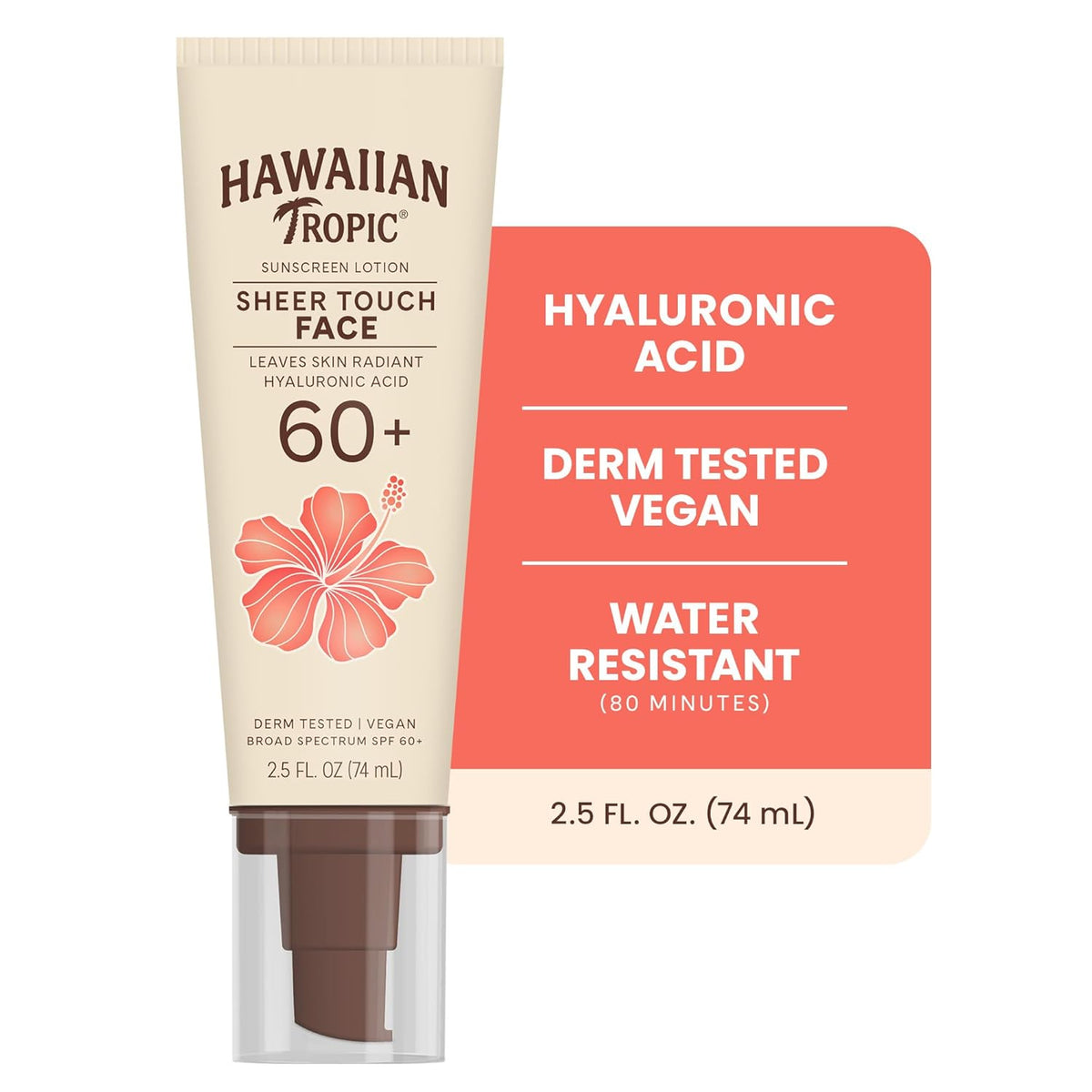 Hawaiian Tropic Sheer Touch Face Sunscreen Lotion SPF 60, 2.5 Fl Oz | Travel Size Sunscreen for Face, Sunblock Lotion, 2.5 Fl Oz