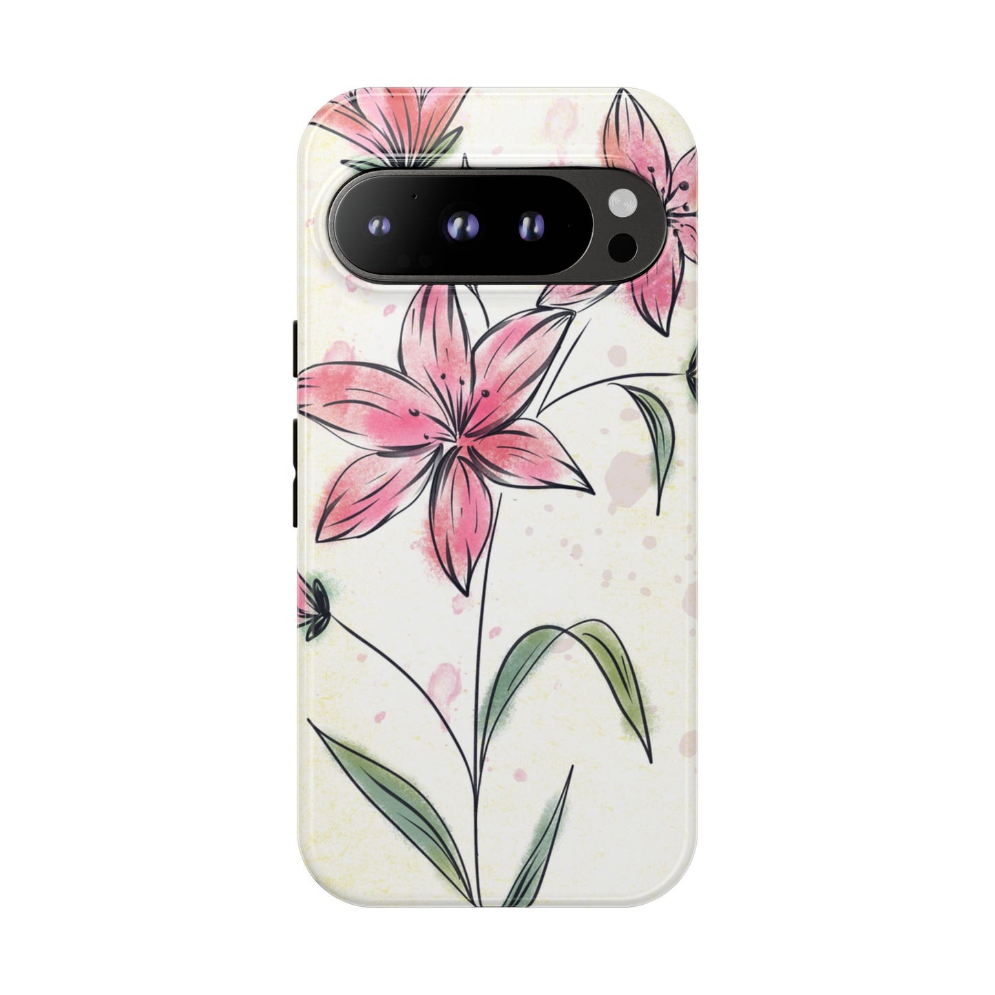 Floral Phone Case with Elegant Pink Lilies, Cute Floral Accessories, Phone Protection, Gift for Her, Stylish Cell Phone Cover