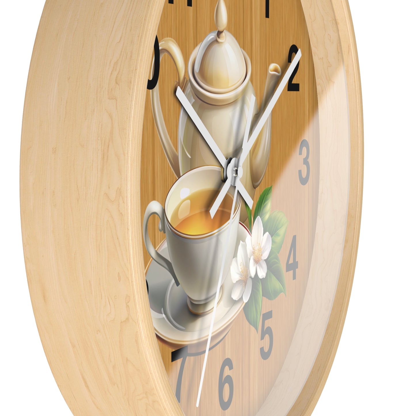 Tea Time Wall Clock, Rustic Kitchen Decor, Gift for Tea Lovers, Home Office Accent, Floral Design