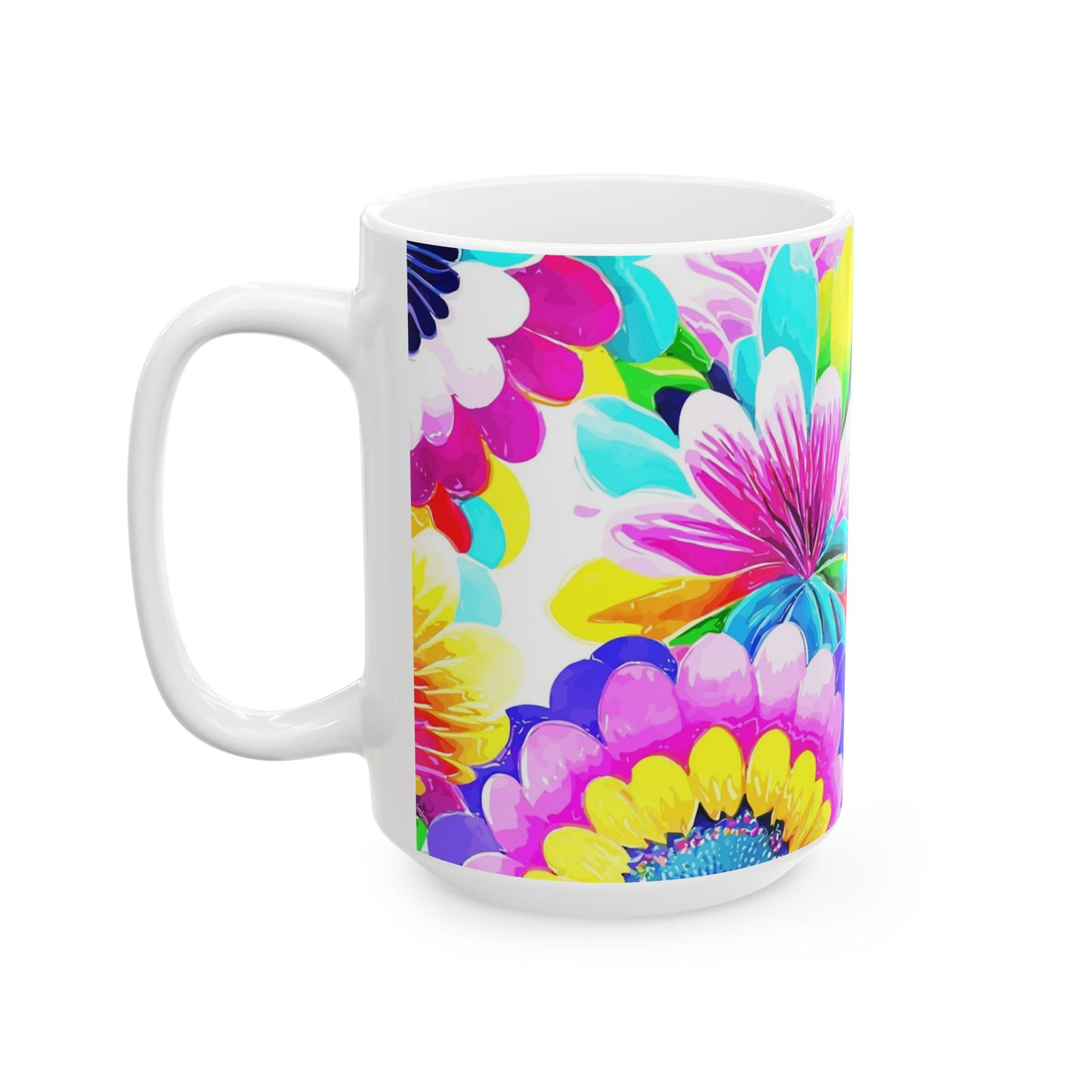 Vibrant Floral Ceramic Mug, Colorful Coffee Cup