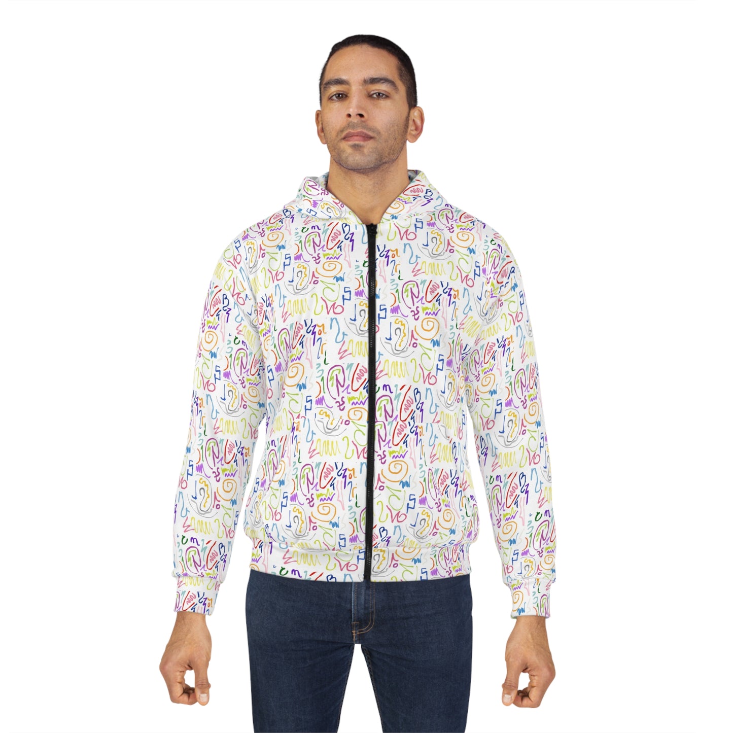 Colorful Unisex Zip Hoodie, Vibrant Fashion Sweater, Casual Everyday Wear, Gift for Friends, Unique Style for Spring