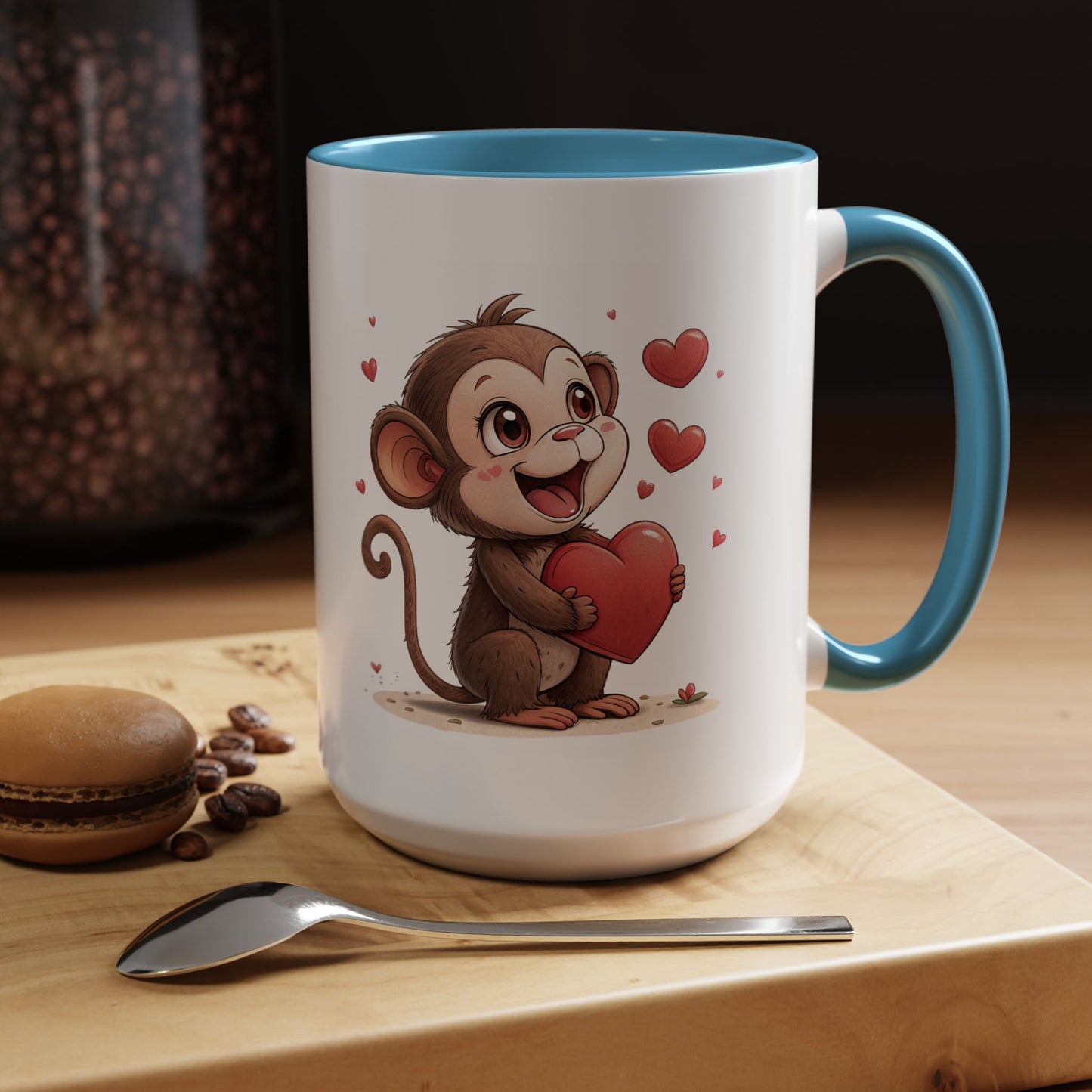 Cute Monkey Love Coffee Mug, Valentine's Gift, Animal Lover's Mug, Heartfelt Coffee Cup, Fun Kitchen Decor