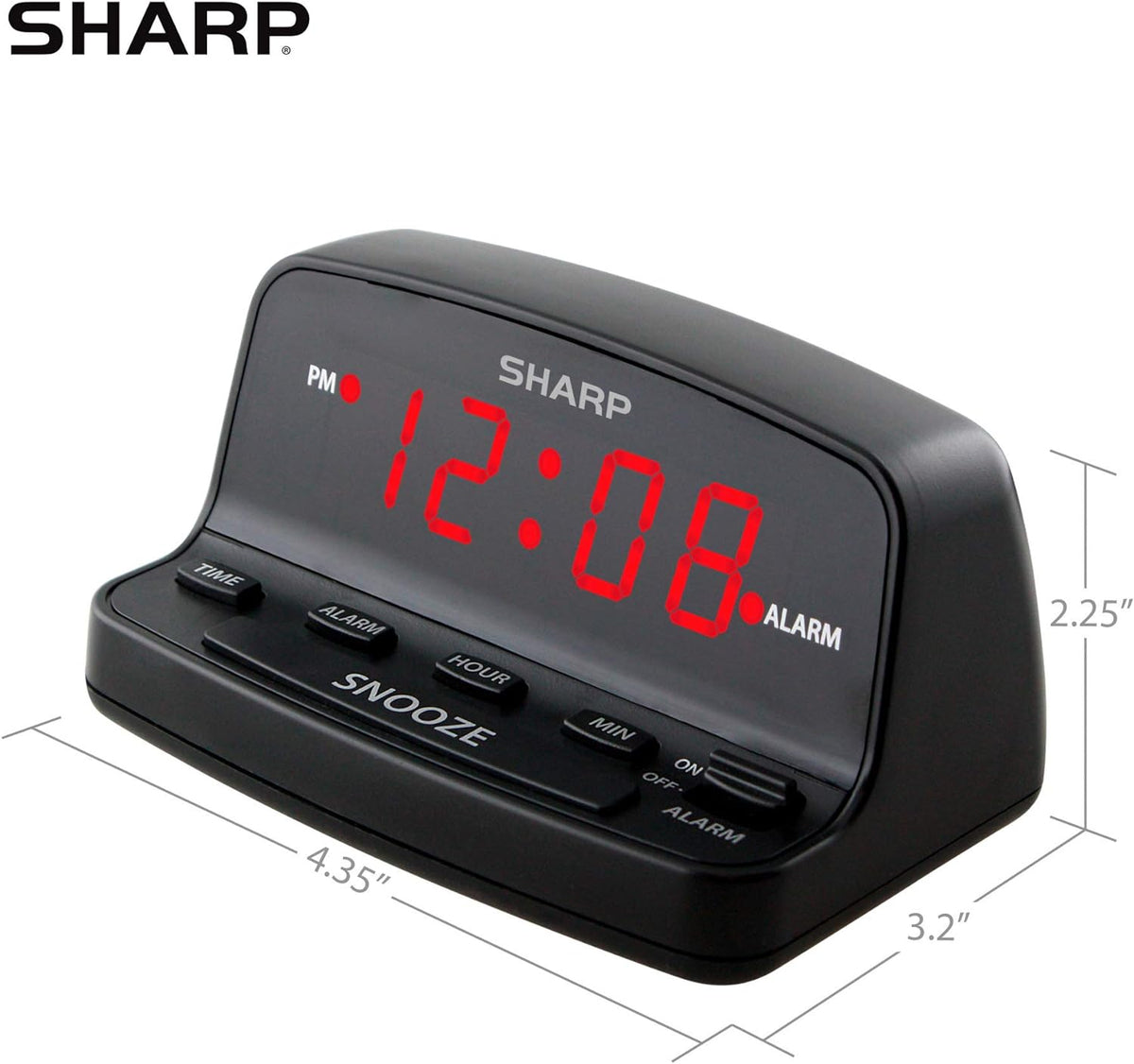 Sharp Digital Alarm Clock with Keyboard Controls, Large Snooze, Red LED