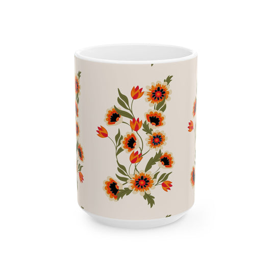 Floral Patterned Ceramic Mug - Cozy Gift for Garden Lovers, Coffee Lovers, Home Decor, Mother's Day, Birthdays