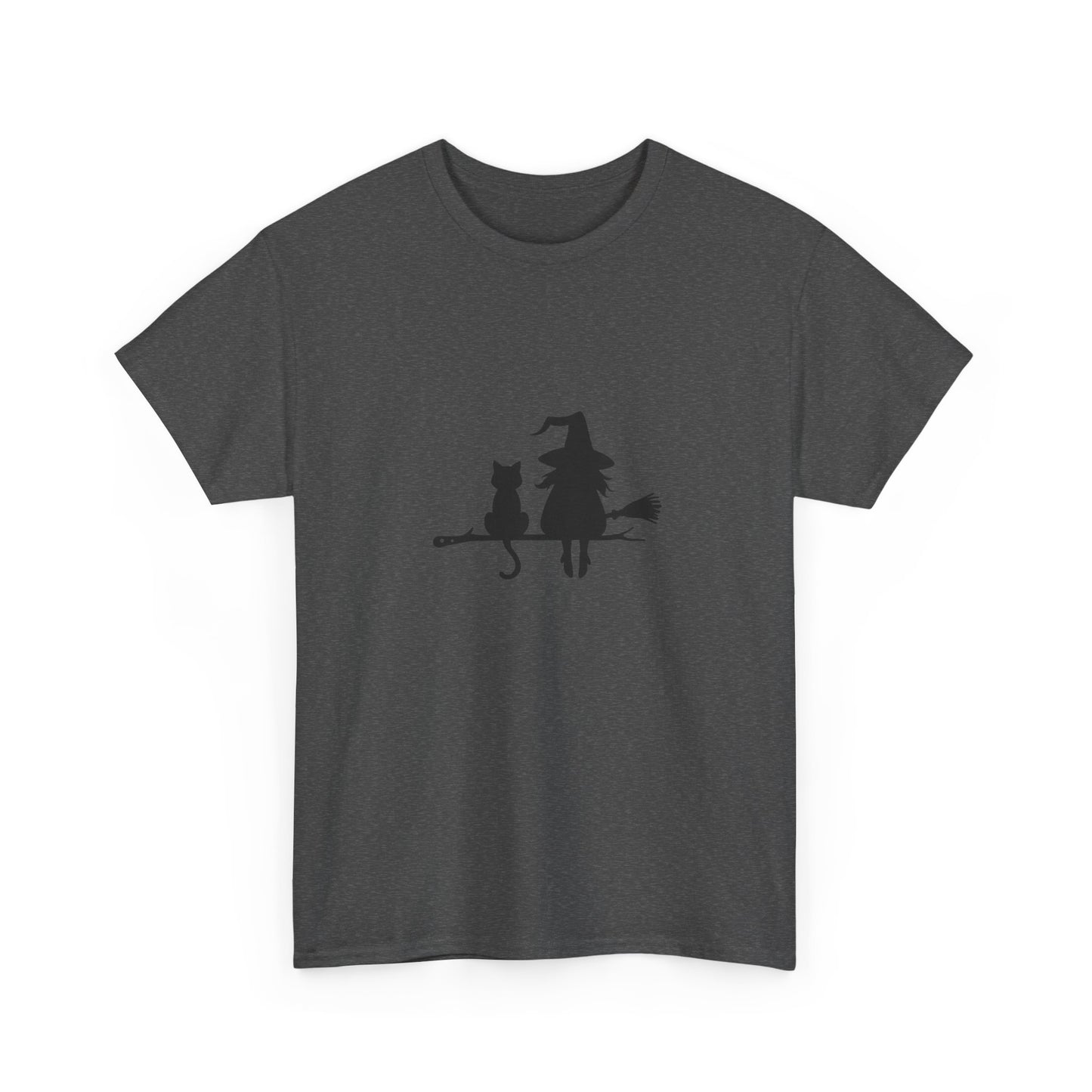 Witch and Cat Tee | Spooky Unisex Shirt for Halloween | Cute Witchwear for Cat Lovers | Fall Wardrobe Essential | Gift for Magical Friends
