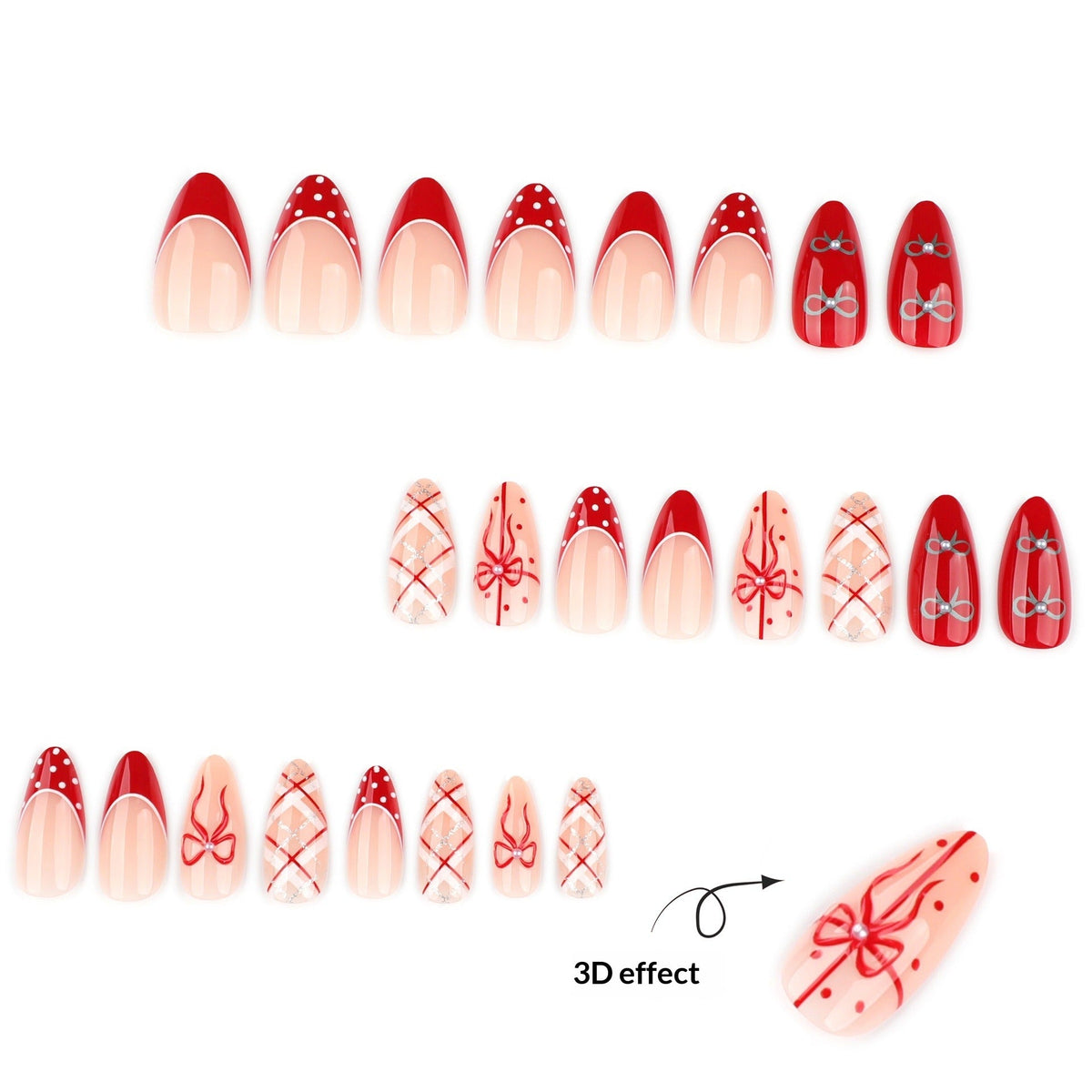 Red Bow and Polka Plaid Festive Press-On Nails – Image 2