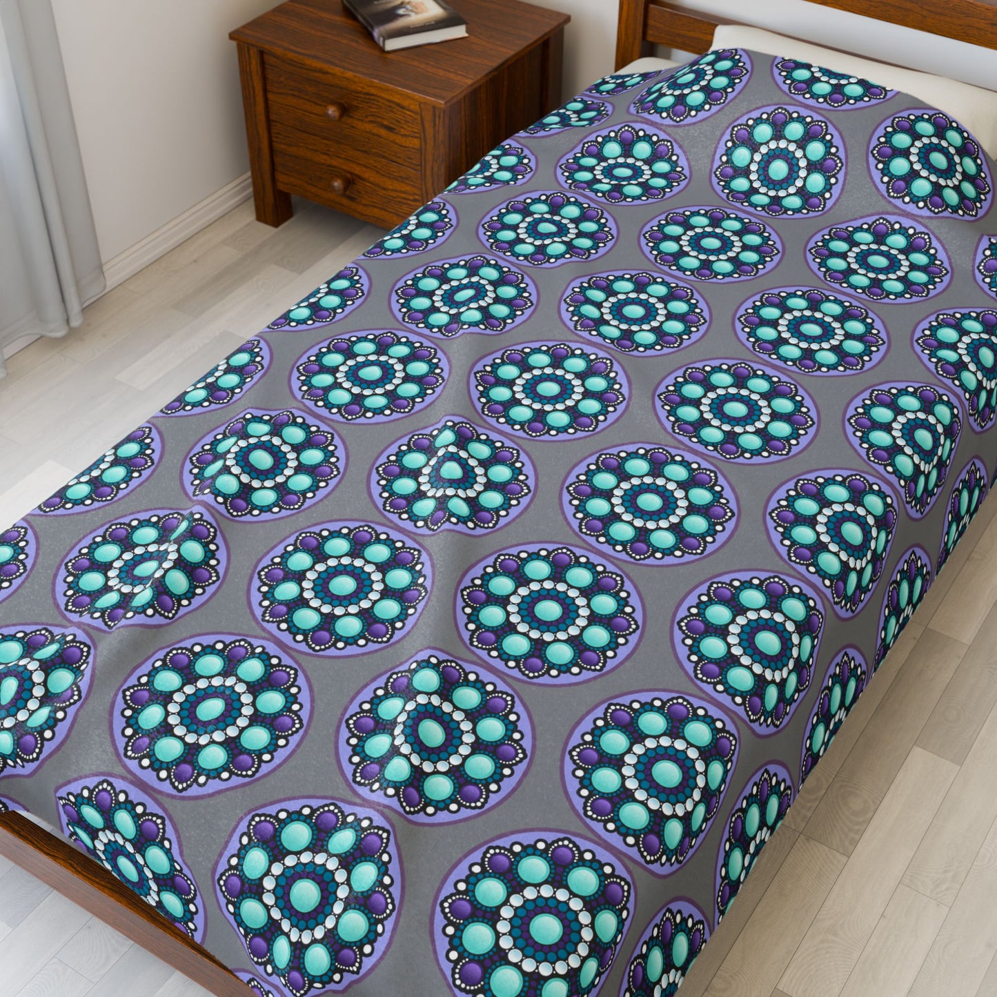 Bohemian Mandala Velveteen Plush Blanket, Cozy Throw, Decorative Bedding, Comfortable Gift, Home Decor, Yoga Retreat