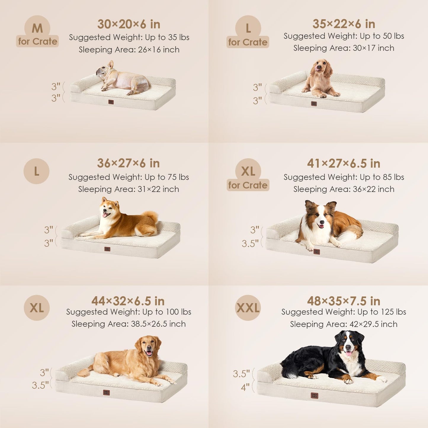 EHEYCIGA Orthopedic Dog Bed Medium Size Dogs, Memory Foam Dog Bed with Washable Removable Cover, Waterproof Pet Sofa Couch for Crate with Nonskid Bottom, 30x20x6 Beige