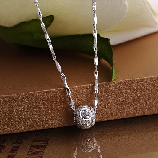 925 Rotating Bead Pendant Necklace for Women: Dainty Minimalist Chain