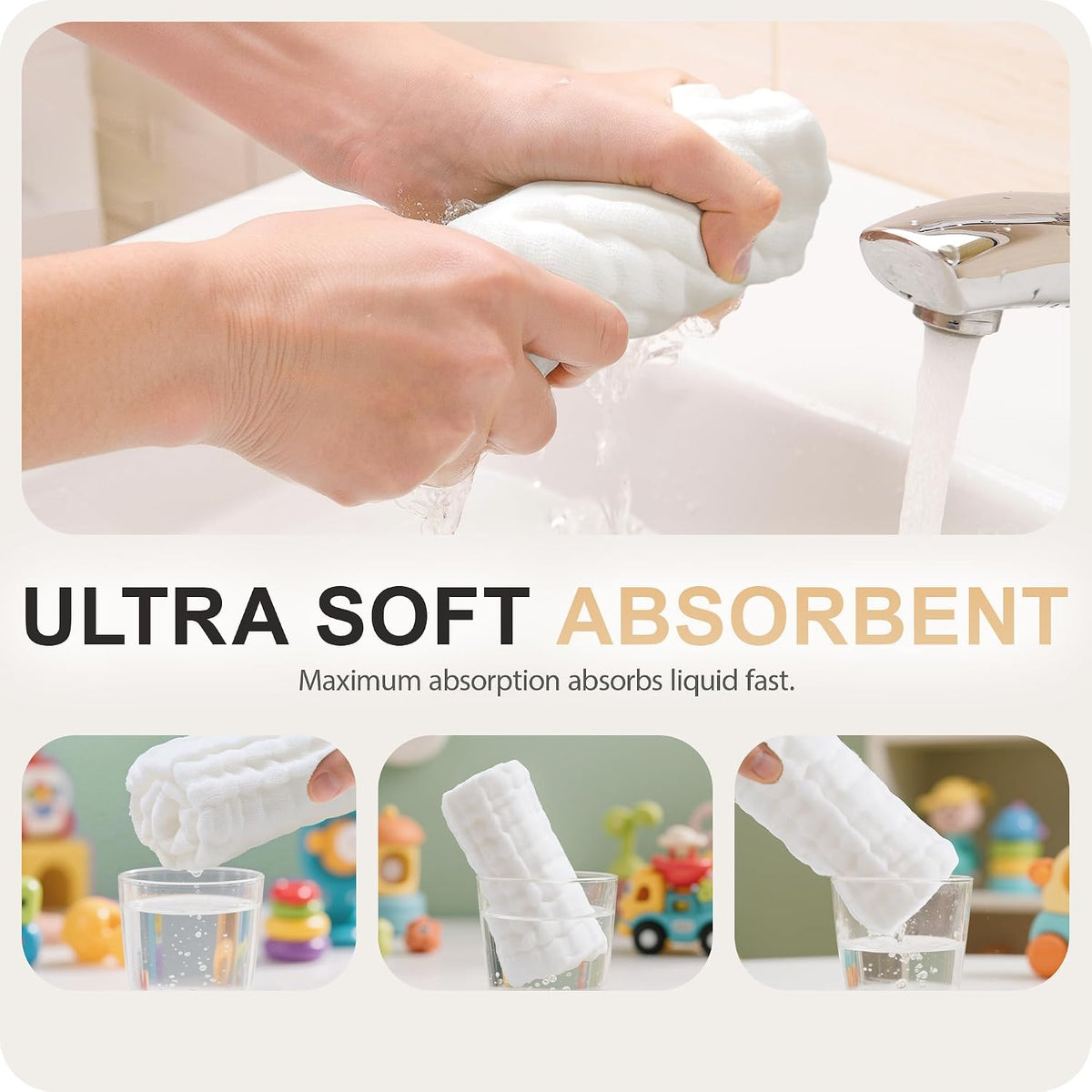 Cuddle Campus 6 Pack Muslin Baby Washcloths, Burp & Wash Cloths for Babies