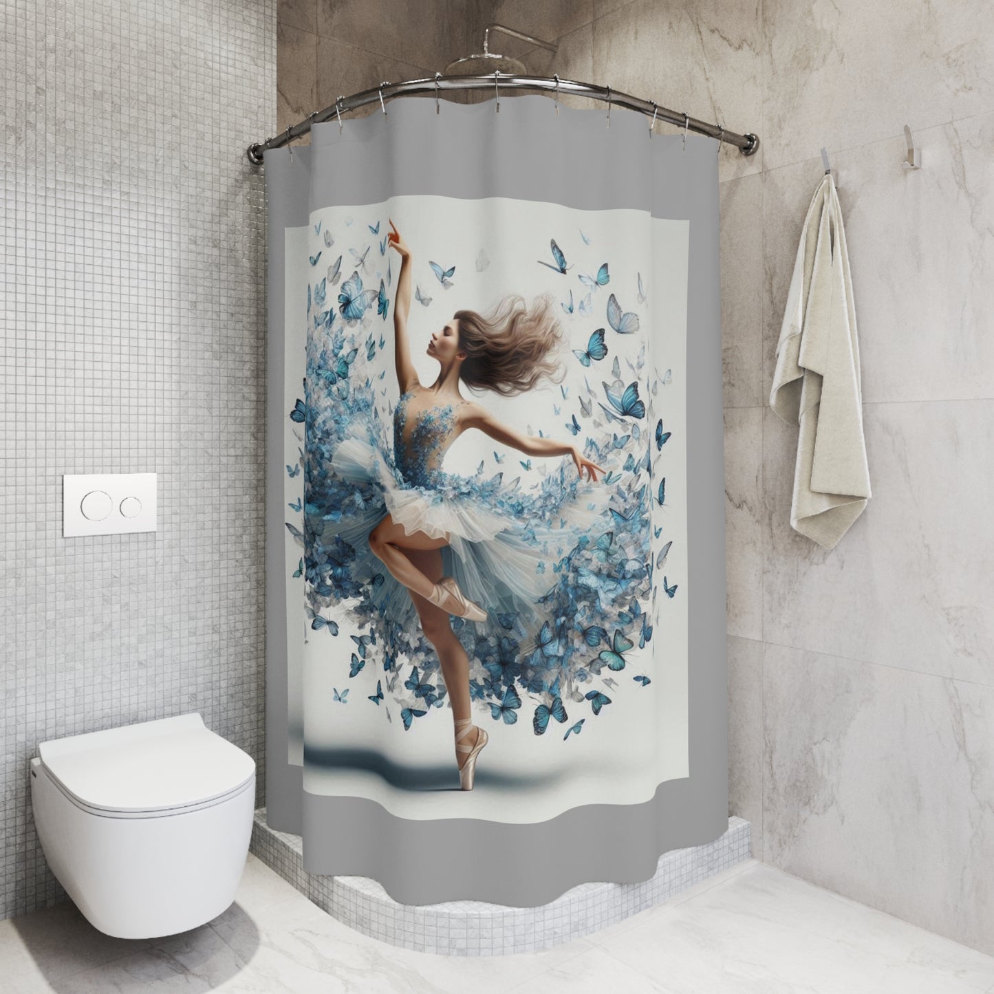 Butterfly Dance Shower Curtain, Elegant Home Decor, Bathroom Artwork, Gift for Dancers, Floral Theme, Modern Bathroom Accent