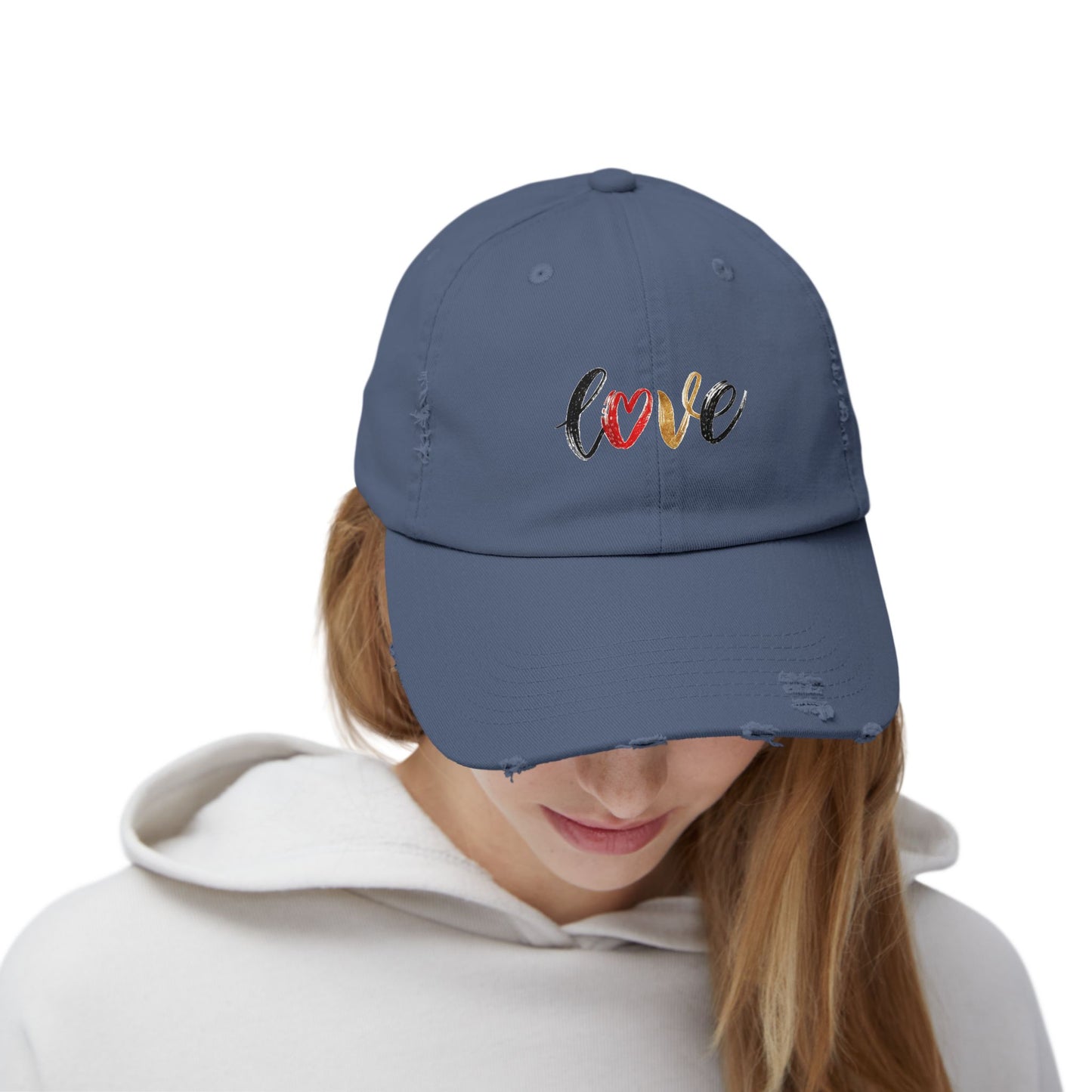 Distressed Love Cap - Casual Unisex Hat for Everyday Wear, Gift for Her, Summer Accessory, Trendy Streetwear, Distressed Cap
