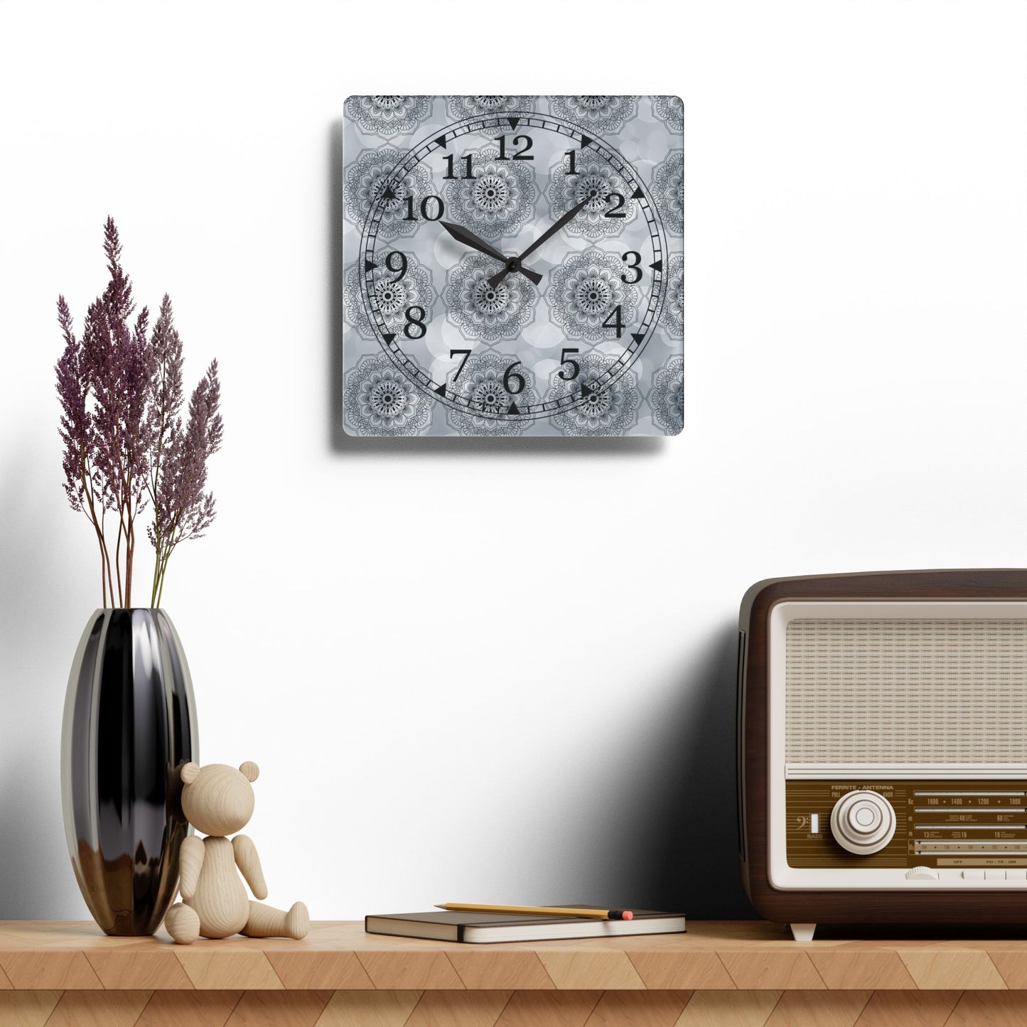 Elegant Floral Acrylic Wall Clock