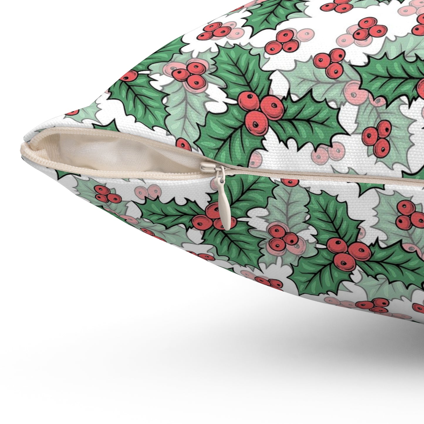Festive Holly Square Pillow - Cozy Holiday Decor, Throw Cushion, Christmas Gift, Home Accent, Decorative Pillow
