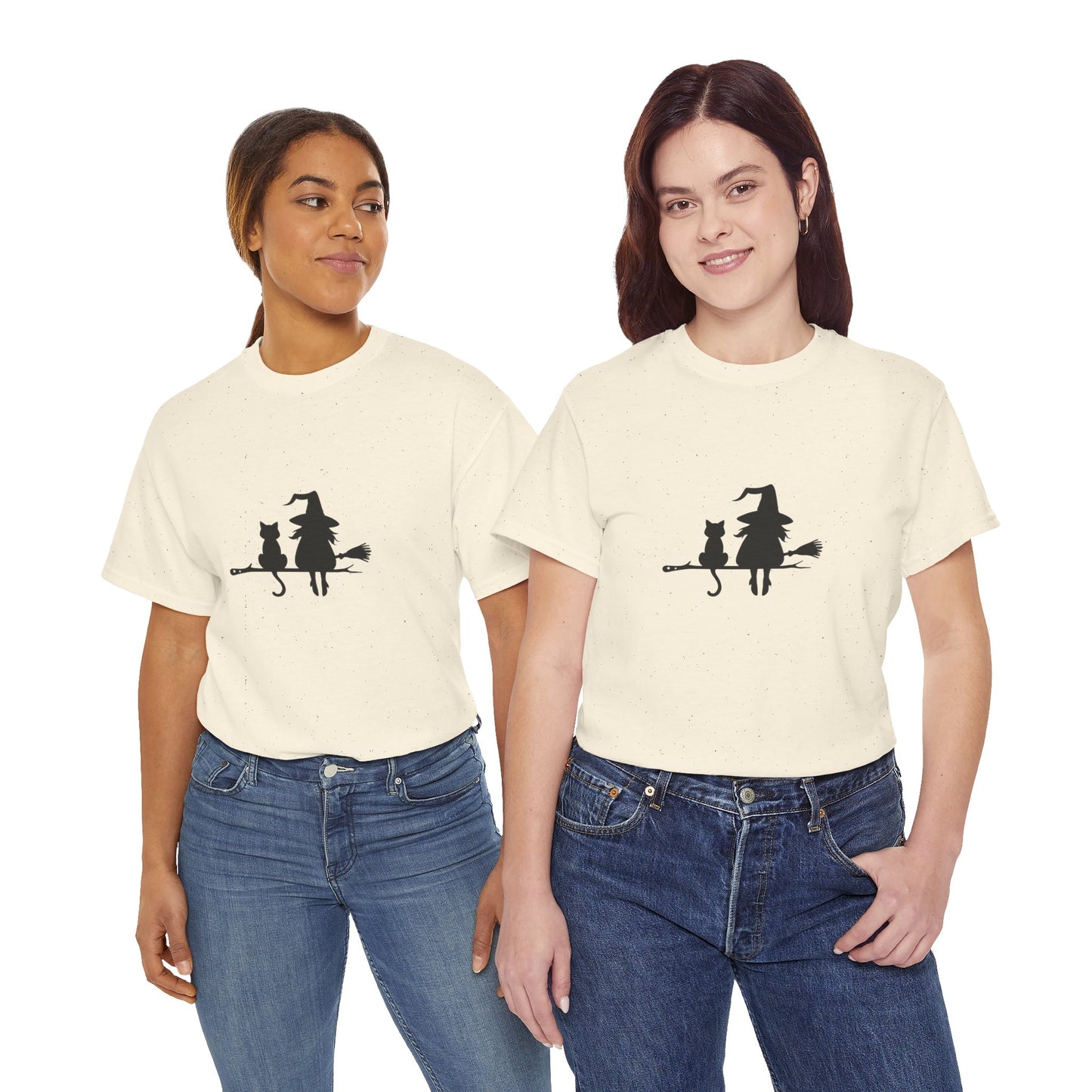 Witch and Cat Tee | Spooky Unisex Shirt for Halloween | Cute Witchwear for Cat Lovers | Fall Wardrobe Essential | Gift for Magical Friends