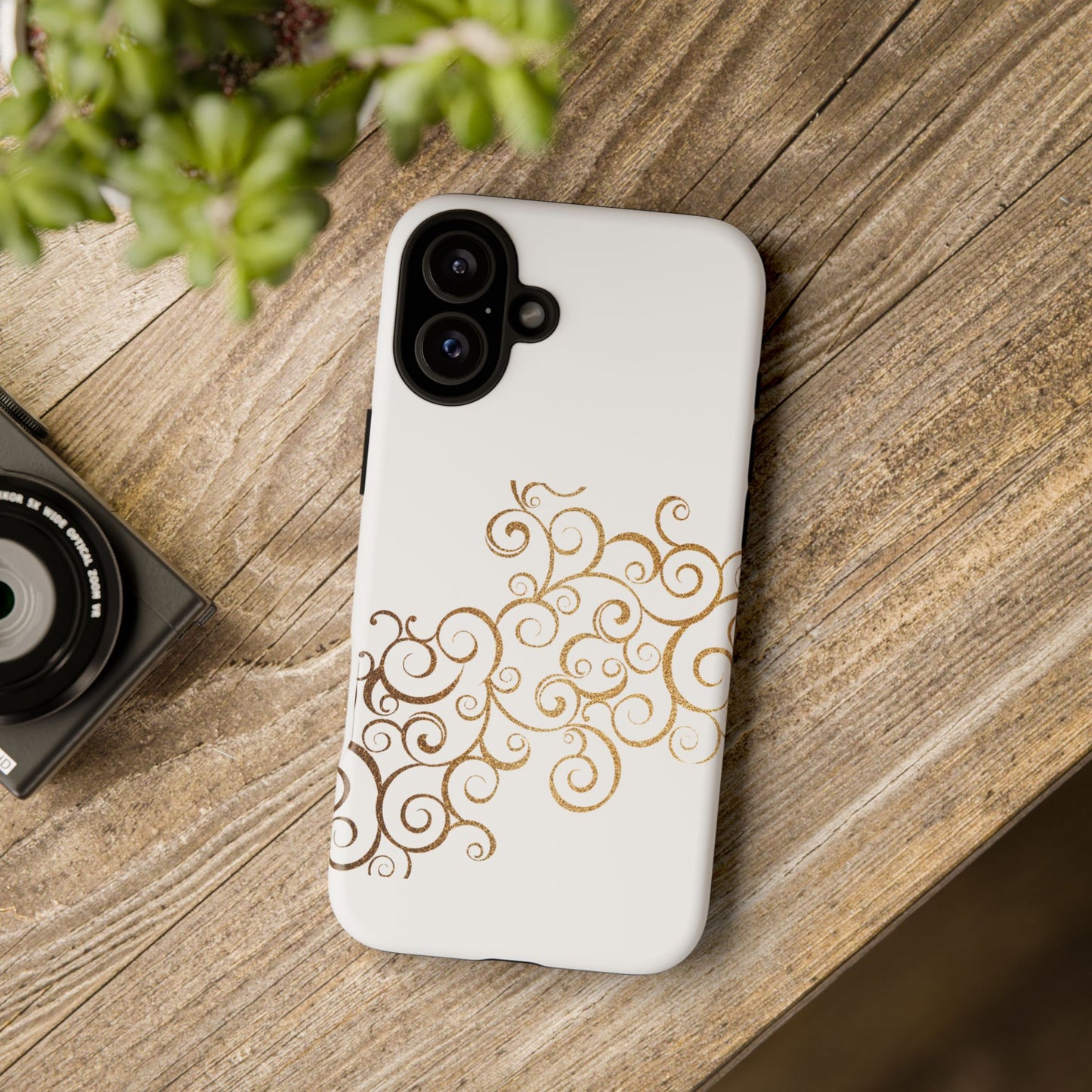 Elegant Floral Phone Case, Tough Cases, Gold Swirls, Stylish Protection, Trendy Gift, Chic Accessory