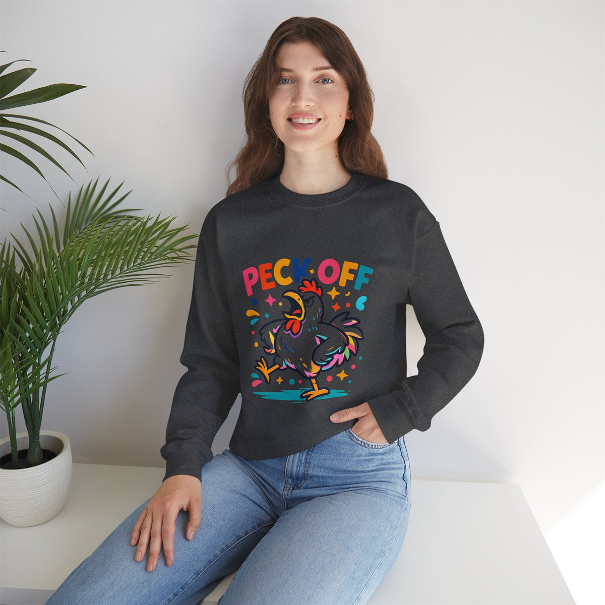 Peck Off Crewneck Sweatshirt – Funny Chicken Graphic Pullover