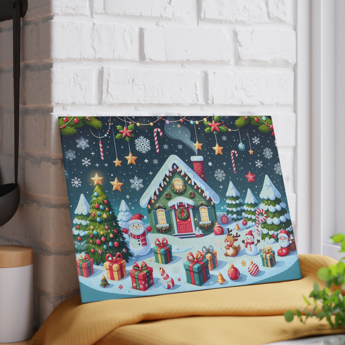 Festive Glass Cutting Board - Christmas Kitchen Decor, Holiday Gifts, Unique Home Accents, Seasonal Cooking
