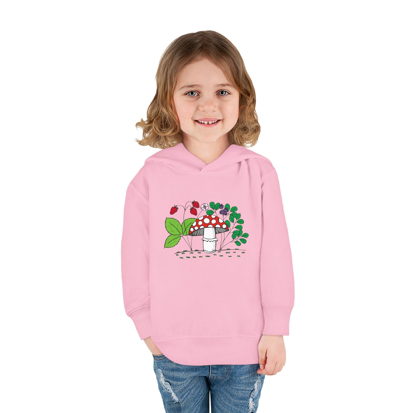 Whimsical Toddler Pullover Fleece Hoodie, Cute Sweater for Kids, Cozy Fall Fashion, Mushroom Design, Halloween Outfit, Gift for Toddlers