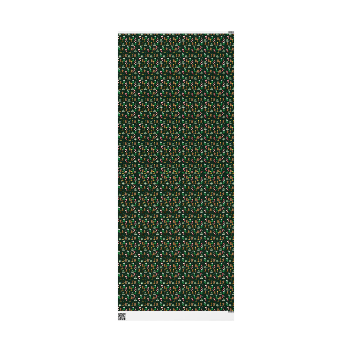 Christmas Wrapping Paper Roll — Gingerbread & Candy Cane Pattern on Dark Green