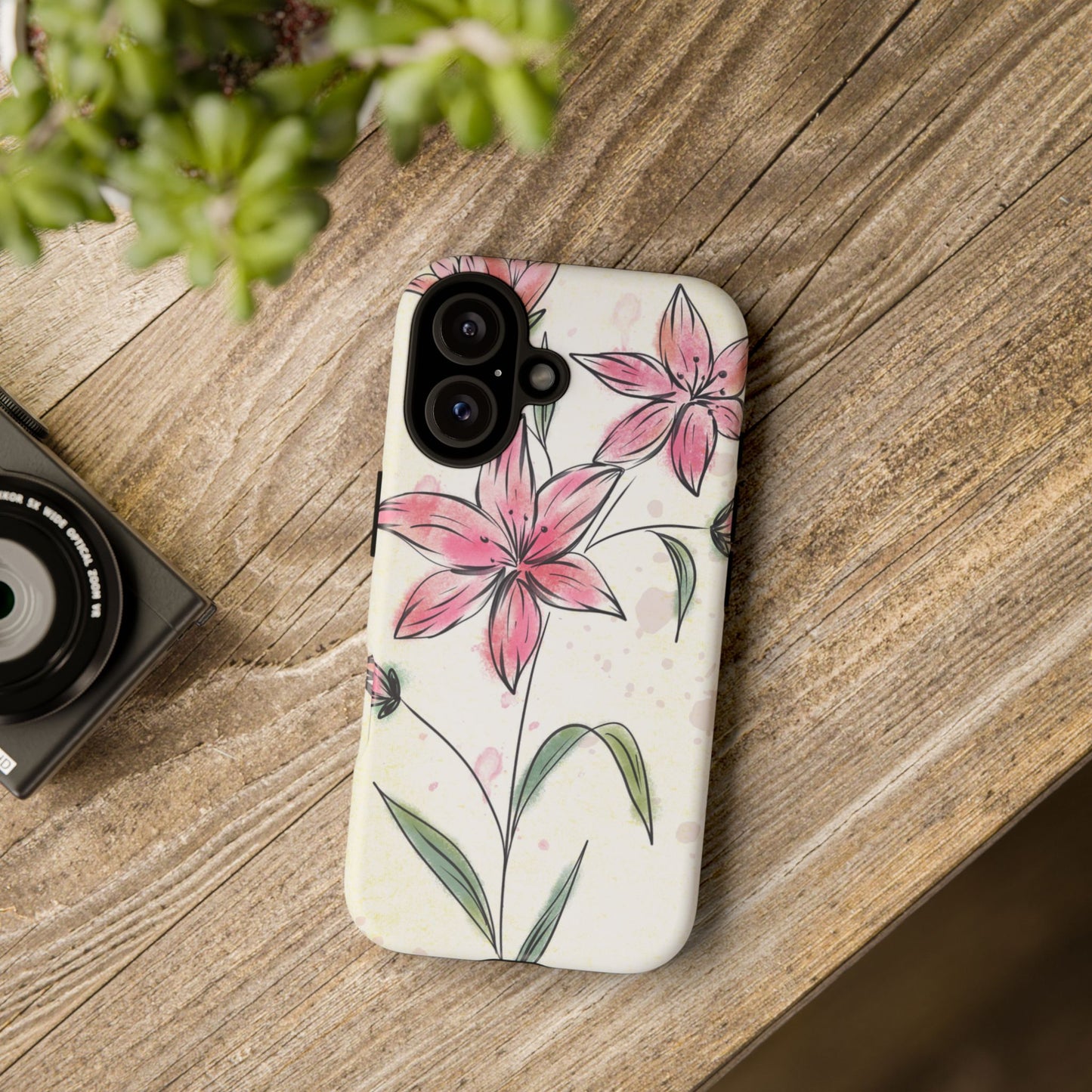 Floral Phone Case with Elegant Pink Lilies, Cute Floral Accessories, Phone Protection, Gift for Her, Stylish Cell Phone Cover