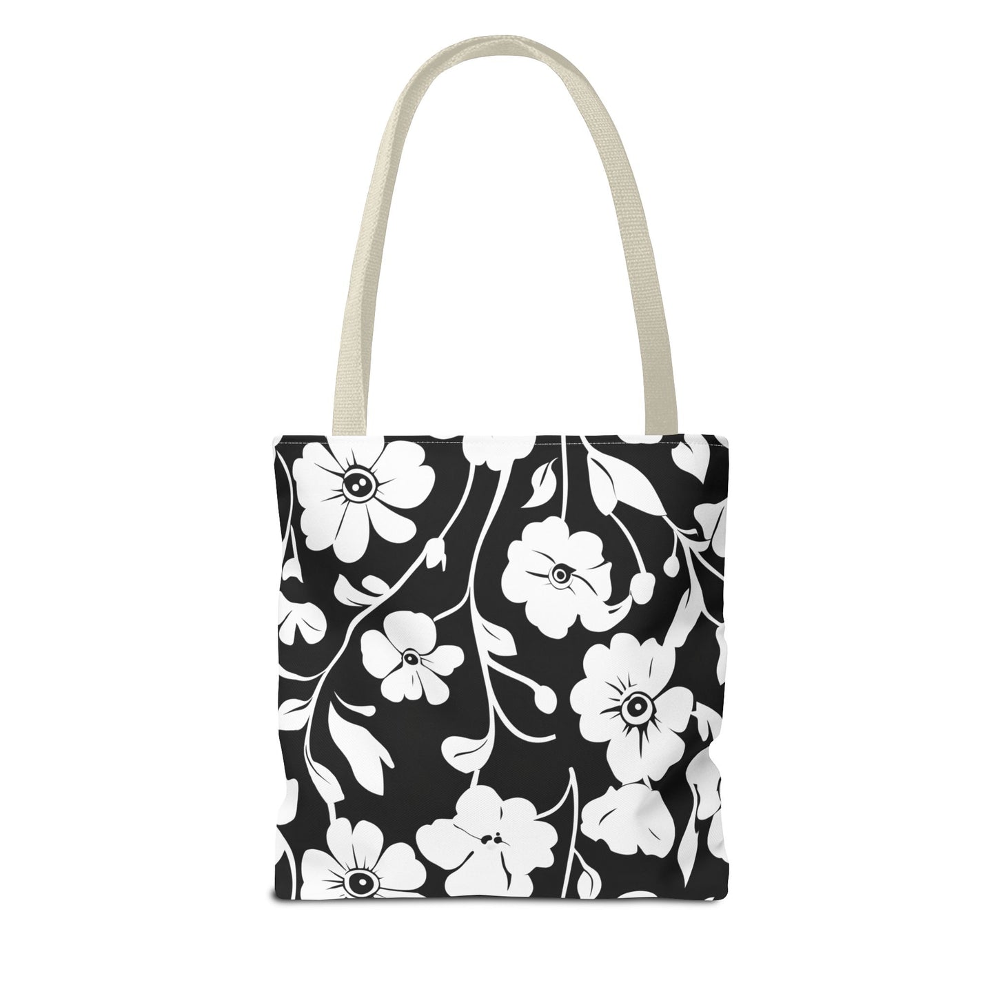 Elegant Floral Tote Bag, Black and White Tote, Eco-Friendly Shopping Bag