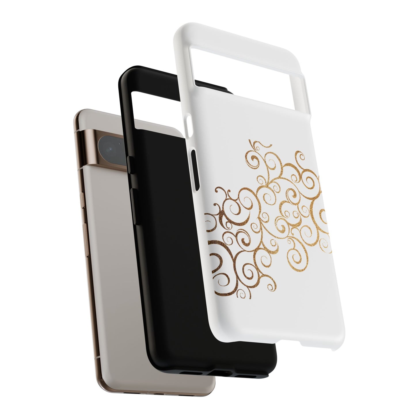 Elegant Floral Phone Case, Tough Cases, Gold Swirls, Stylish Protection, Trendy Gift, Chic Accessory