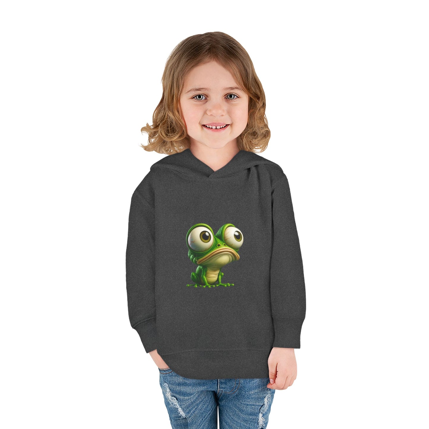 Whimsical Toddler Frog Pullover Hoodie, Cute Kids Fleece Sweater, Playful Toddler Clothing, Children's Gift, Animal Lover Apparel