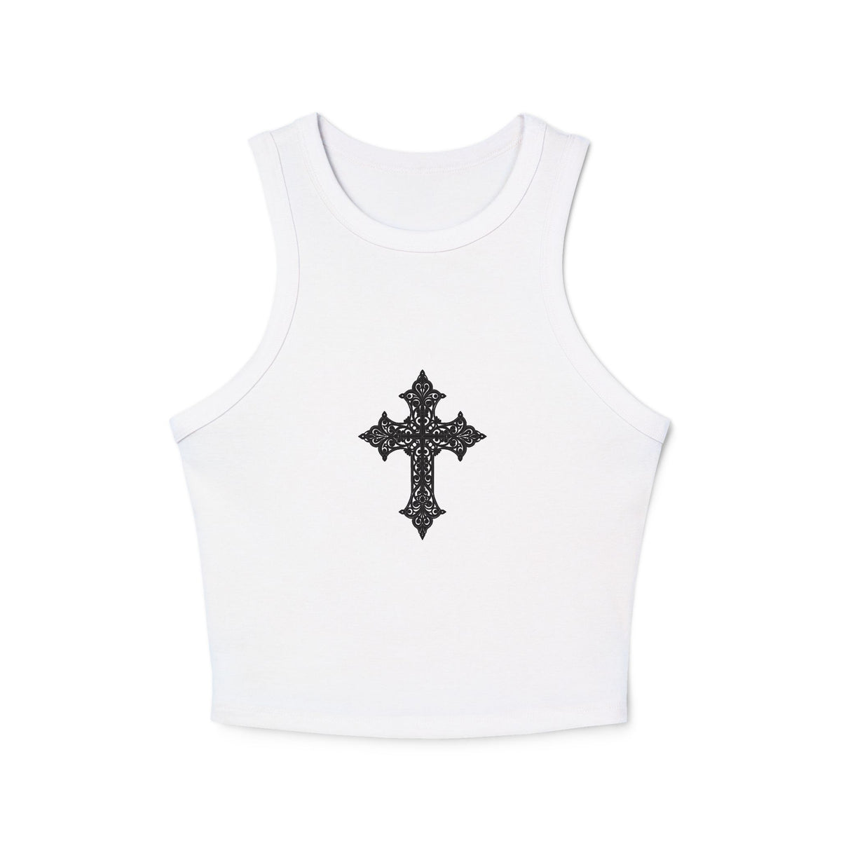 Chic Women's Crop Tank Top with Cross Design, Gym Wear, Casual Summer Top, Festival Fashion, Spiritual Style