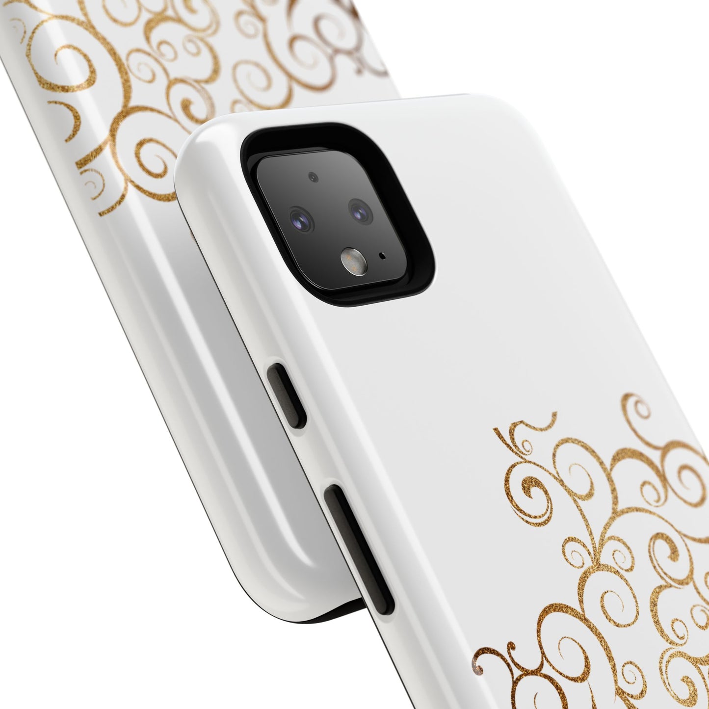 Elegant Floral Phone Case, Tough Cases, Gold Swirls, Stylish Protection, Trendy Gift, Chic Accessory