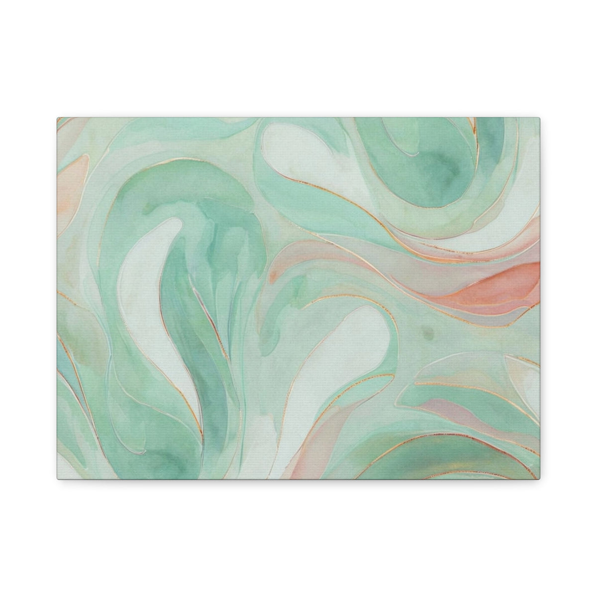 Abstract Green Marble Canvas Print — Teal & Coral Swirl Wall Art
