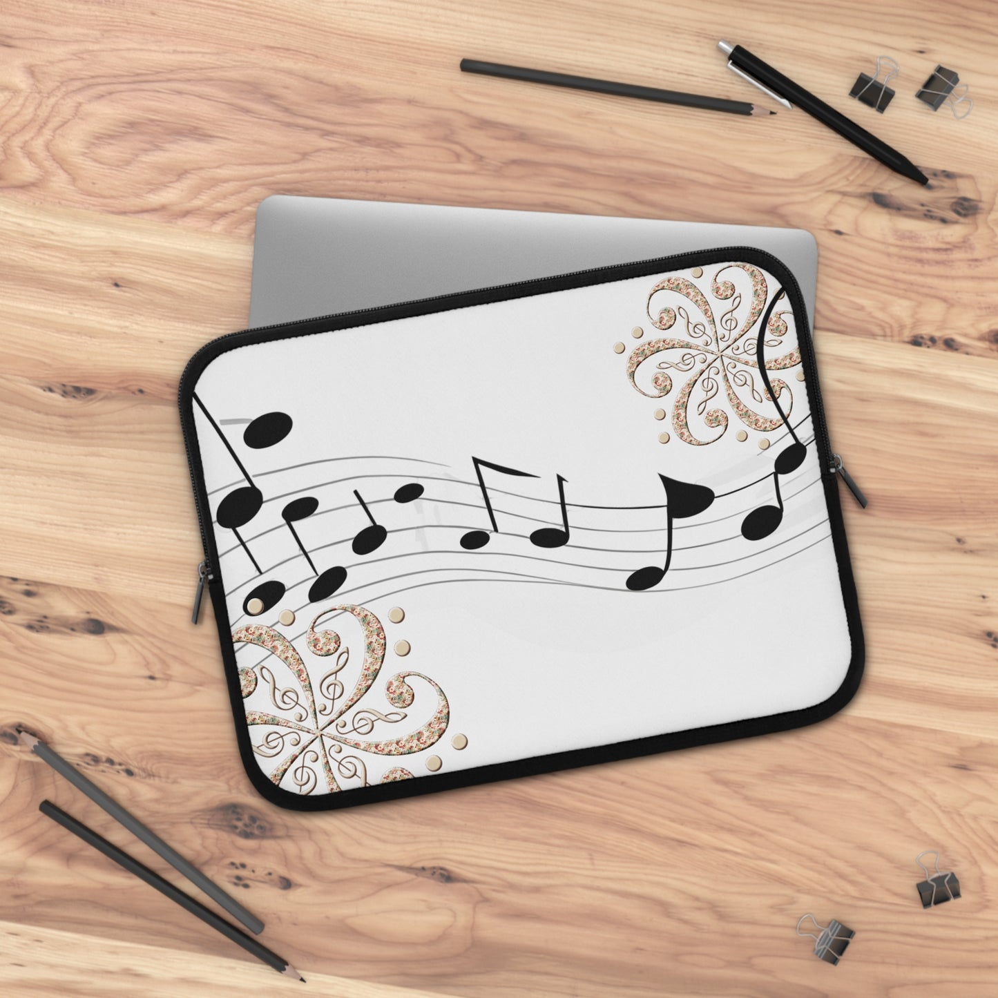 Musical Notes Laptop Sleeve | Perfect Gift for Music Lovers, Stylish Tech Accessory, Holiday Gift, Decor for Home Office, Music-Themed