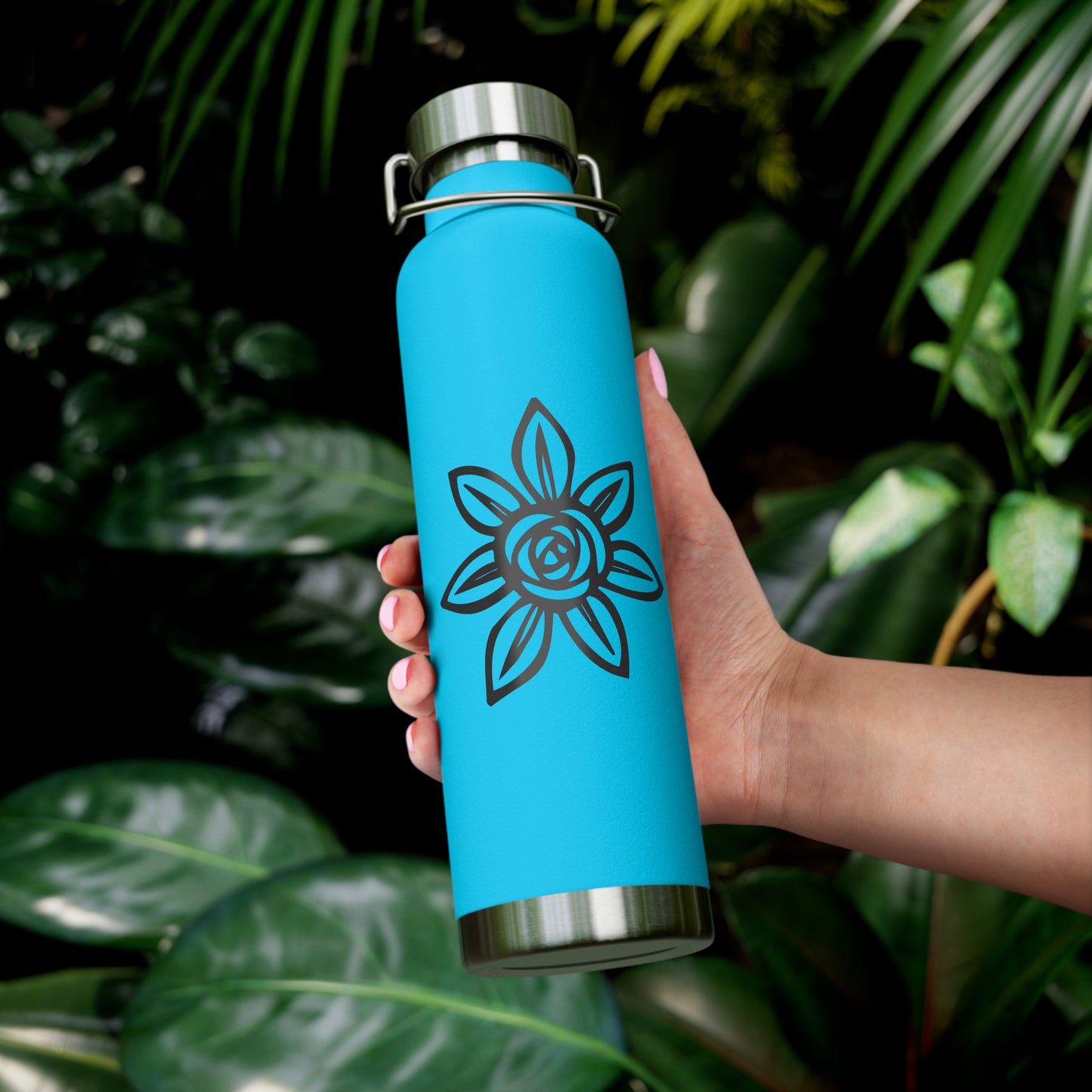 Flower Design Copper Insulated Water Bottle, Eco-Friendly Drink Flask, Vacation Travel Mug, Gift for Plant Lovers, Outdoor Hydration Bottle