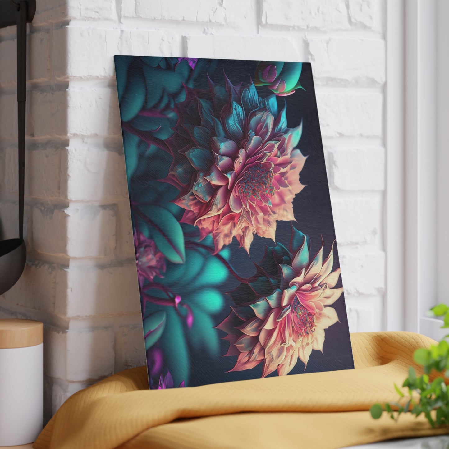 Floral Glass Cutting Board - Kitchen Decor, Wedding Gift, Home Cooking, Floral Art, Unique Kitchen Accessories