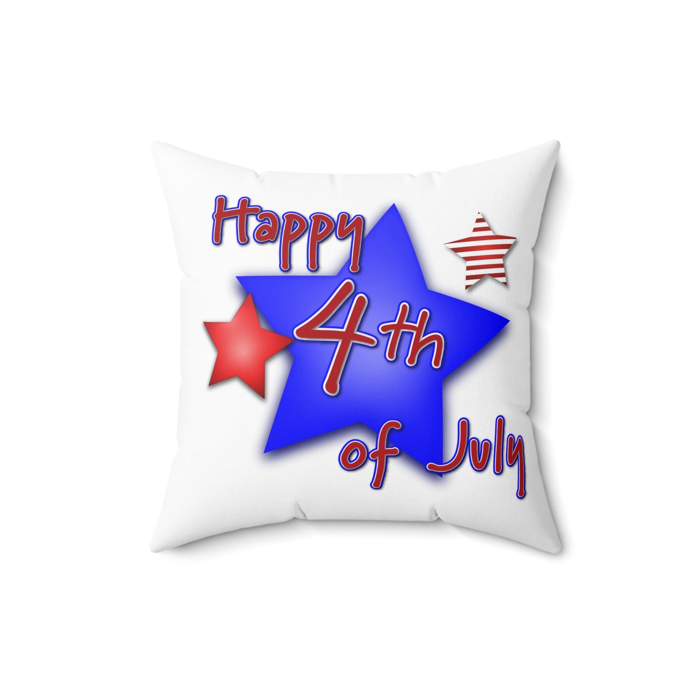 Spun Polyester Square Pillow Red White and Blue Happy 4th of July