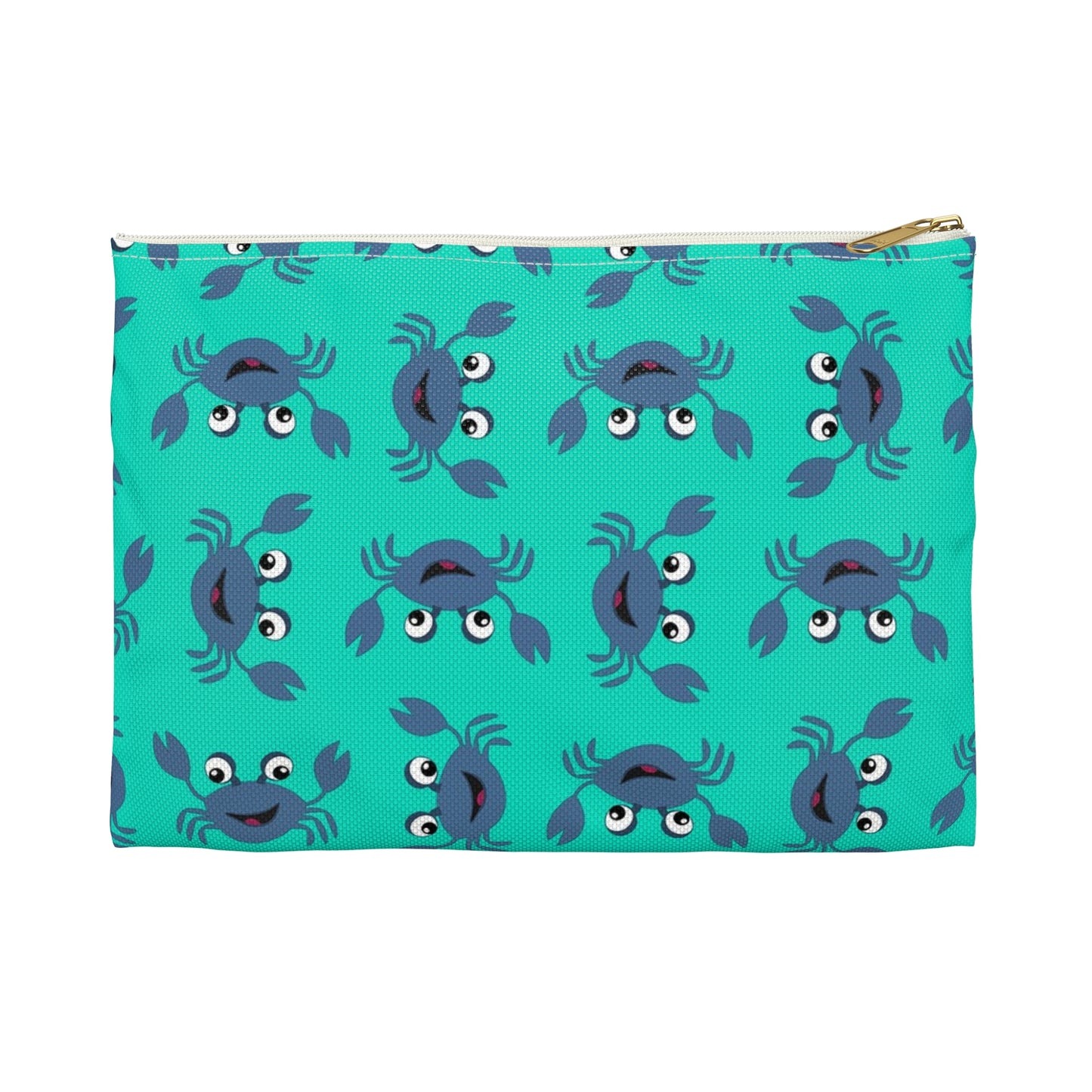 Cute Crab Accessory Pouch, Fun Cosmetic Bag, Beach Accessory, Gift for Crab Lovers, Teal Crab Print Pouch, Summer Essentials