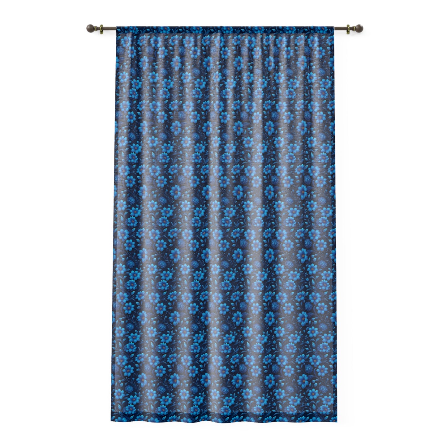 Elegant Blue Floral Window Curtain for Home Décor, Lightweight Sheer Drapery, Living Room Accents, Bedroom Privacy, Gift for Housewarming