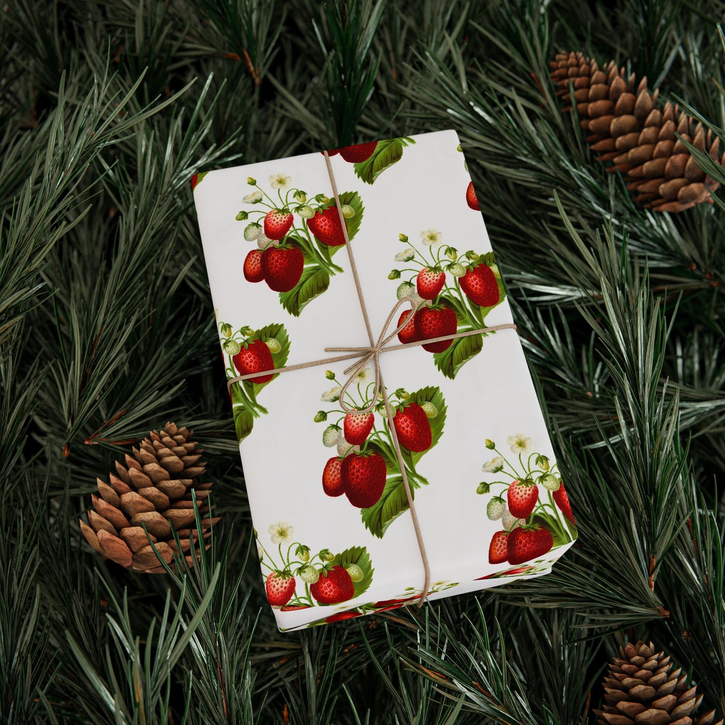 Strawberry Floral Wrapping Paper, Gift Wrap for Birthdays, Holidays, Showers, Eco-friendly Packaging, Cute Strawberry Design