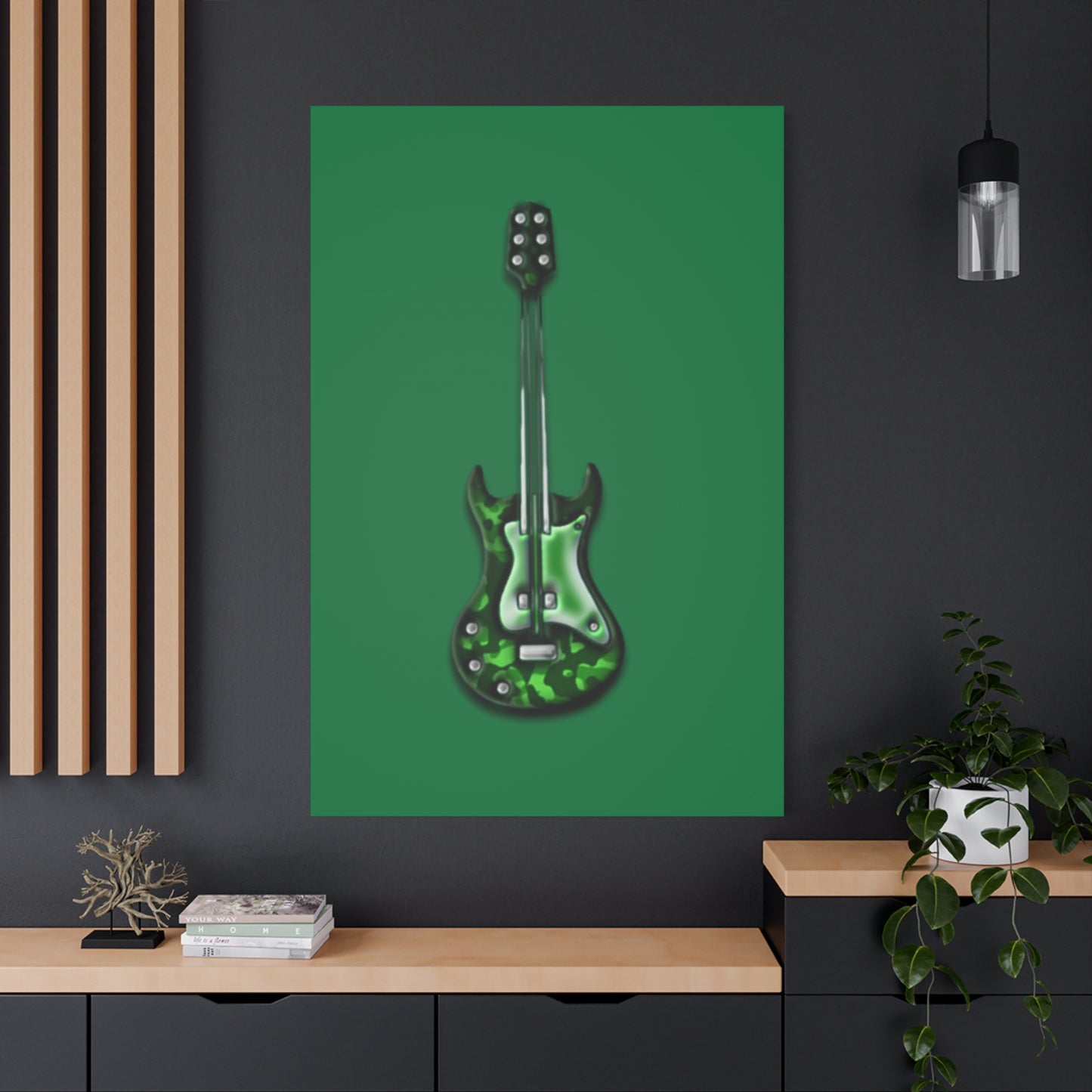 Green Electric Guitar Canvas Art, Music Wall Decor, Rock n Roll Gift, Guitar Lover's Art, Stretched Green Canvas, Home Theater Decor