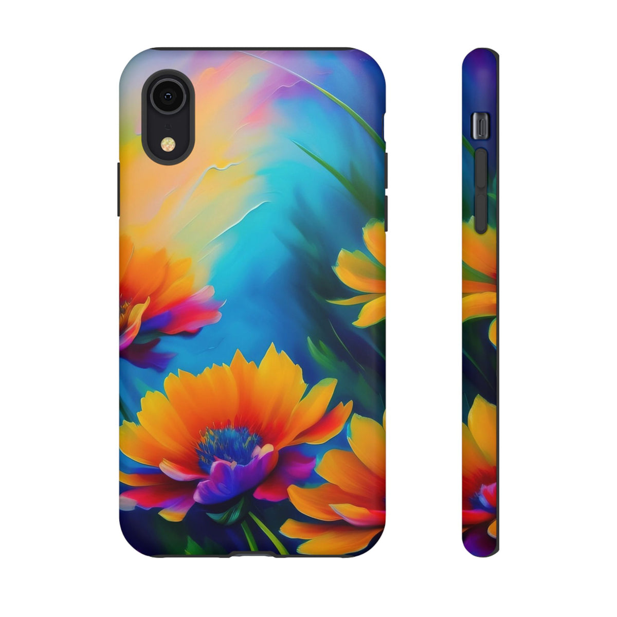 Floral Burst Tough Phone Case — Vibrant Watercolor Flowers Protective Cover