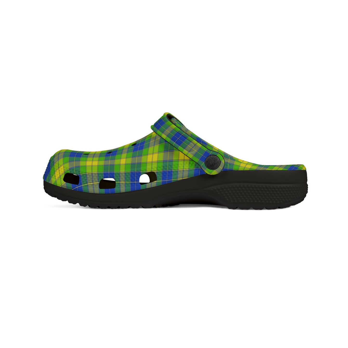 Plaid Green & Blue EVA Foam Clogs — Lightweight Garden & Beach Shoes