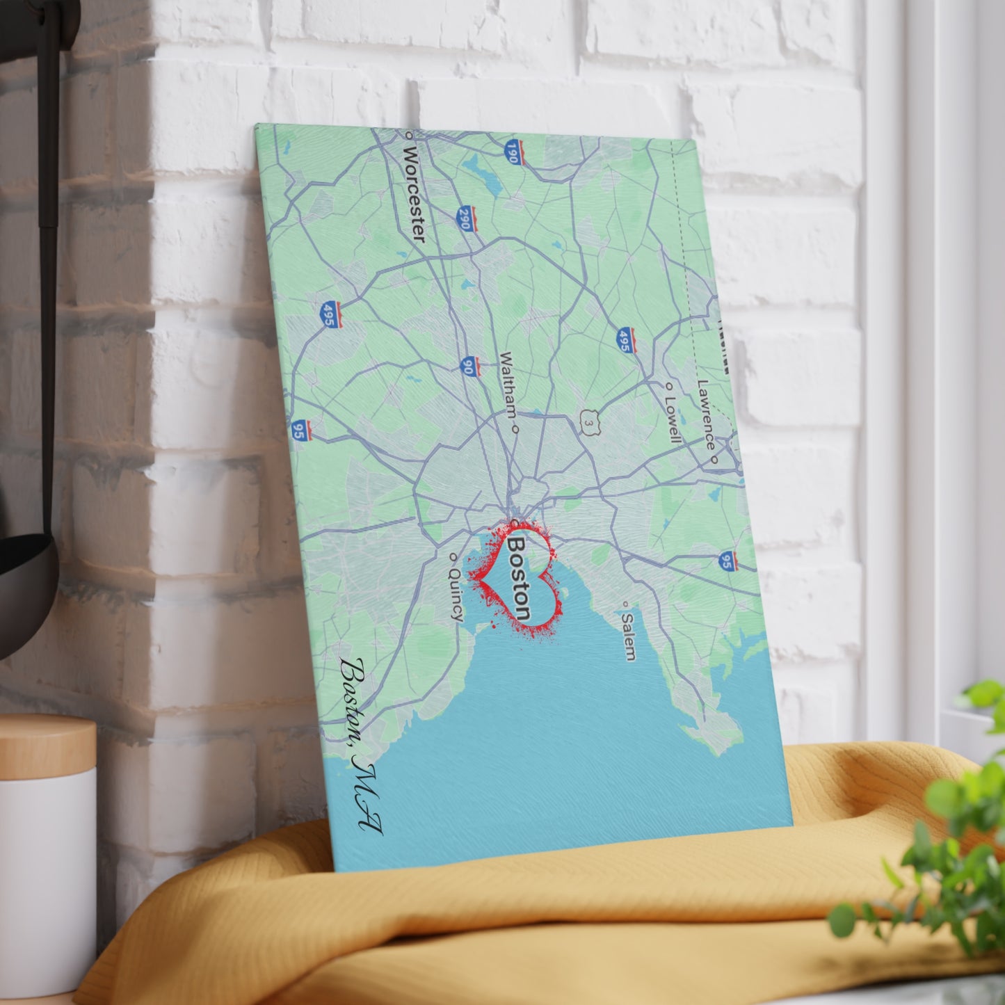 Boston Map Glass Cutting Board, Personalized Kitchen Decor, Gift for Boston Lovers, Wedding Registry, Home Cooking, Handmade Gift