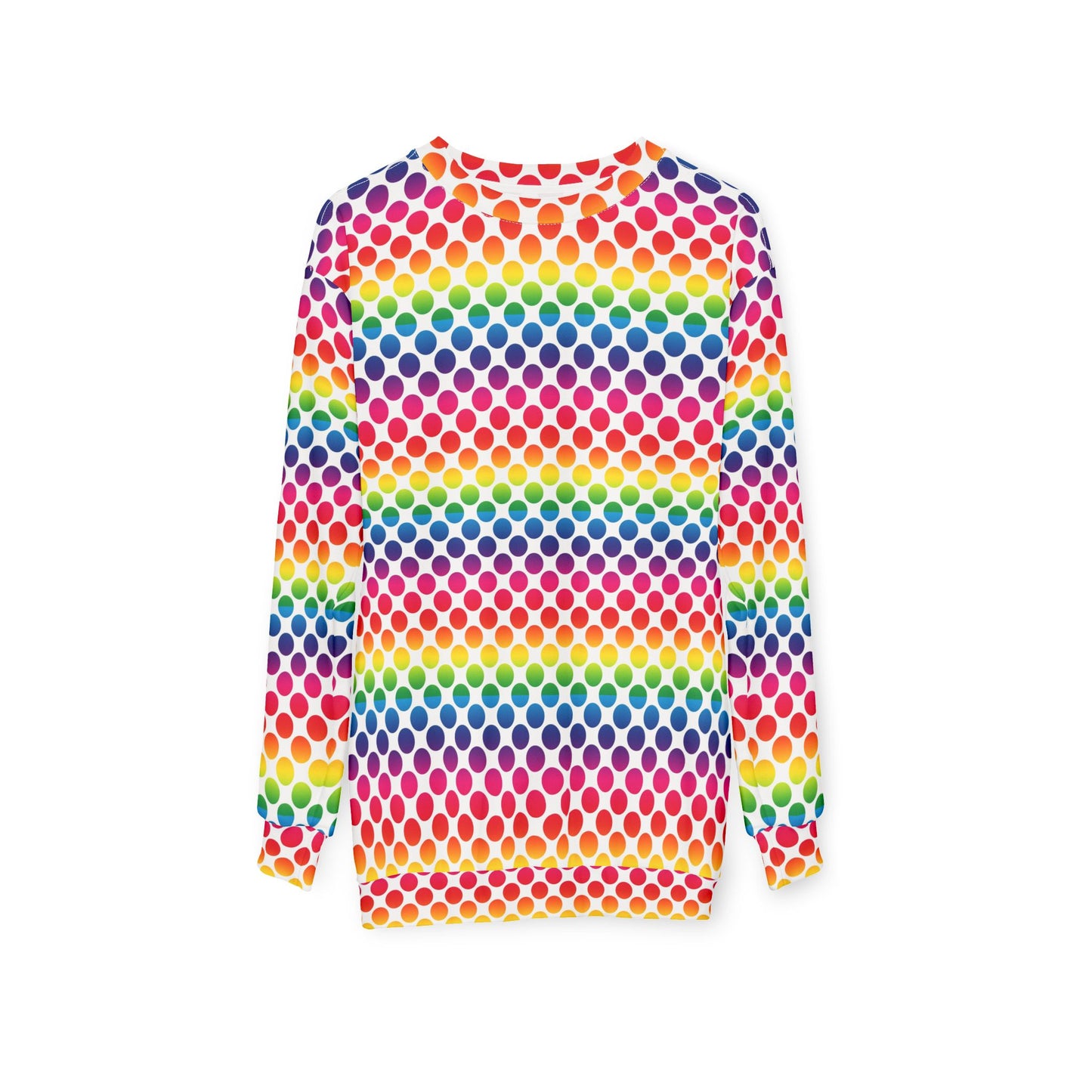 Rainbow Polka Dot Unisex Sweatshirt, Colorful AOP Pullover, Trendy Cozy Top, Vibrant Gift for Her/Him, Perfect for Casual Wear
