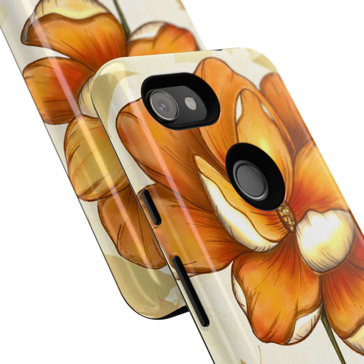 Floral Phone Case with Orange Flower Design, Tough Phone Cover, Floral Gift, Stylish Tech Accessory, Nature Lovers, Spring Vibes