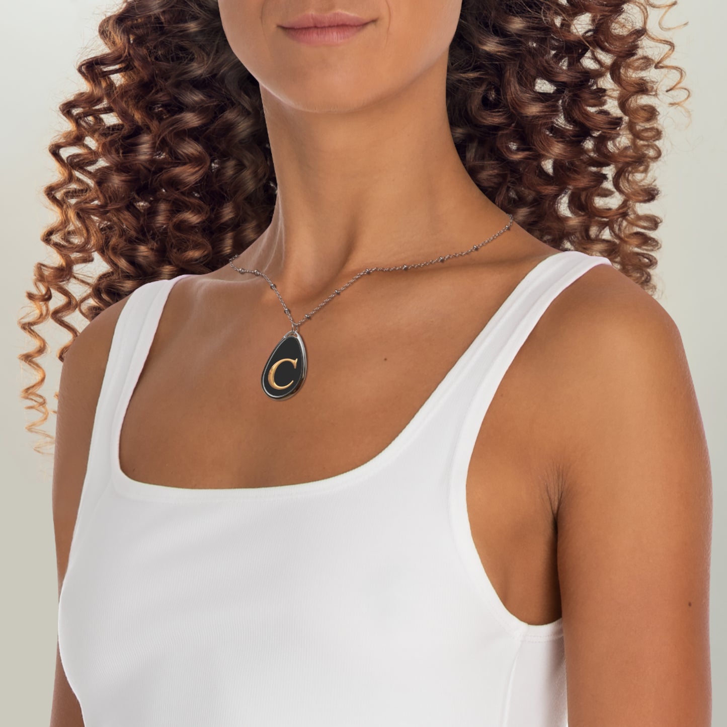 Elegant Personalized Oval Necklace with Initial Letter C