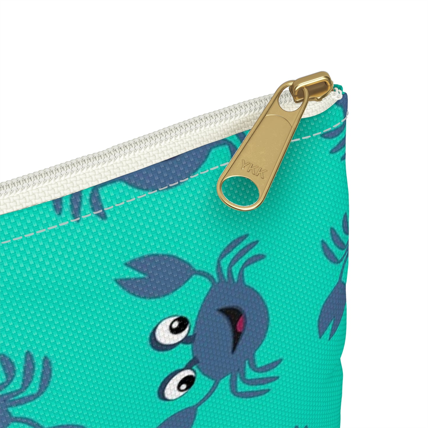 Cute Crab Accessory Pouch, Fun Cosmetic Bag, Beach Accessory, Gift for Crab Lovers, Teal Crab Print Pouch, Summer Essentials